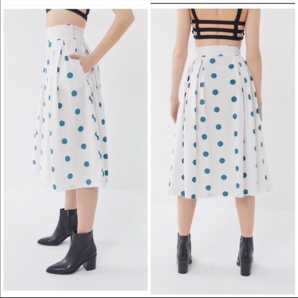 NWT Urban Outfitters Fallon Polka Dot Cotton Pleated Midi Skirt - Picture 2 of 12